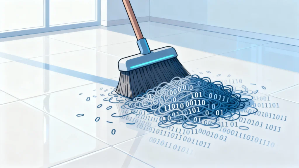Digital broom cleaning binary code