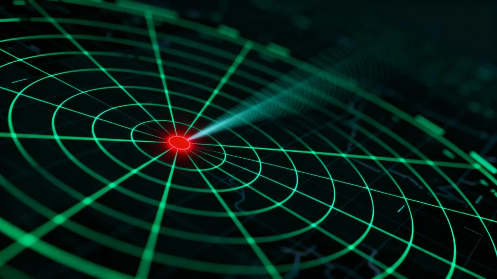 Radar screen showing red alert blip