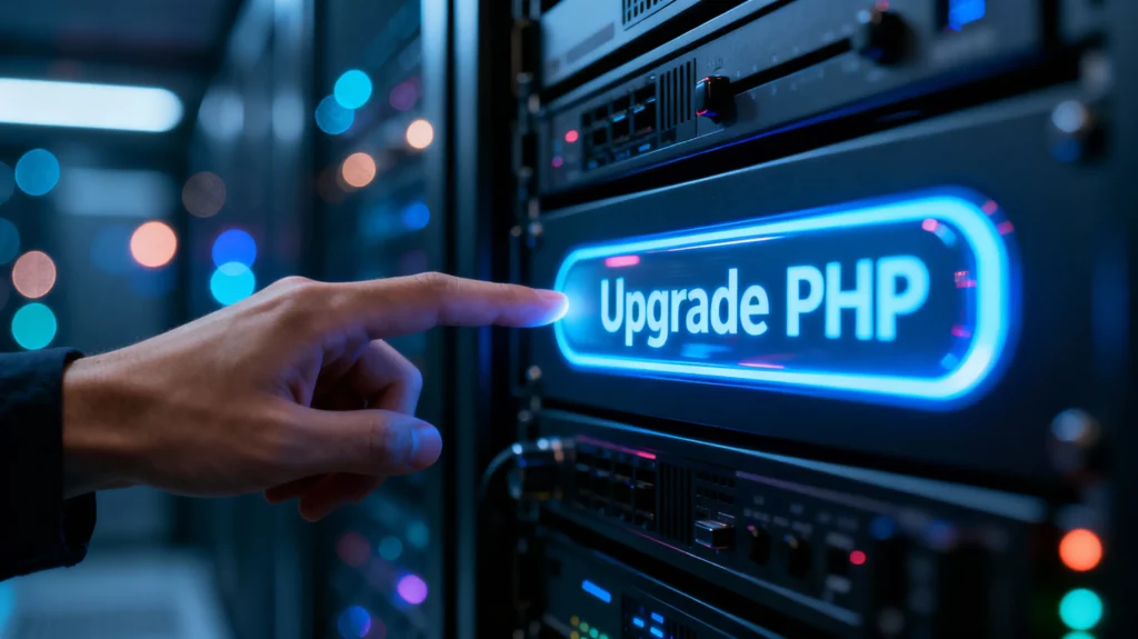 Server controlepaneel met PHP upgrade knop